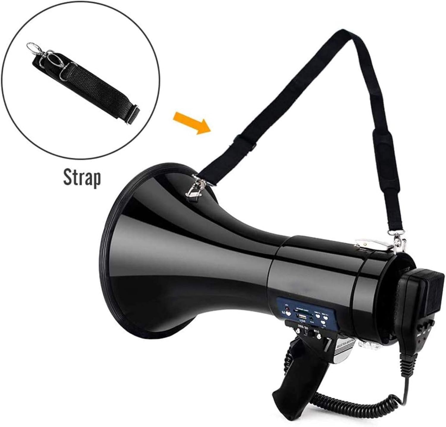 Portable 50 Watt Bullhorn/Megaphone with Siren Cheering,Powerful and Lightweight Compact and Battery Operated,Foldable Handle Cheerleading and Police Use