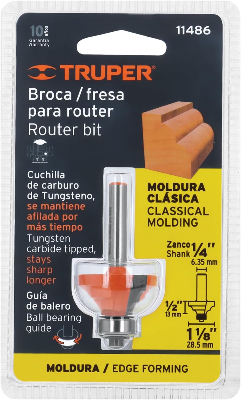 Truper 11486 / BROU-M1-1/8X - 1 1/8" (29 mm) Classical Molding Router w/Ball Bearing
