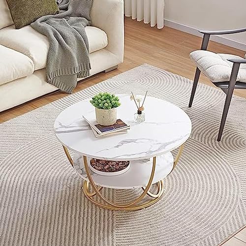 Image of Round Storage Coffee Table Contemporary Coffee Table for Living Room Wood Top with Metal Frame (White Gold Round)