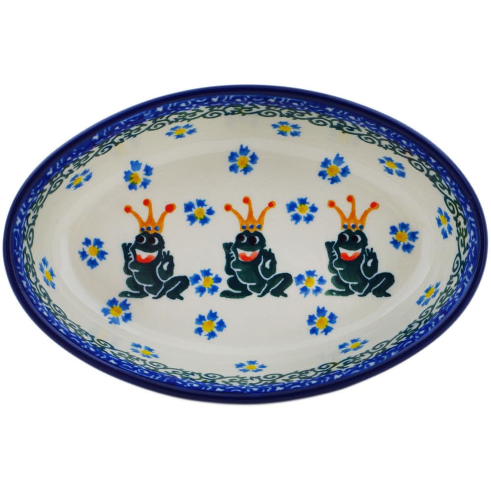 Authentic Polish Pottery Condiment Dish Signature UNIKAT in Frog Prince Design Handmade in Boles?awiec Poland by Ceramika Artystyczna + Certificate of Authenticity