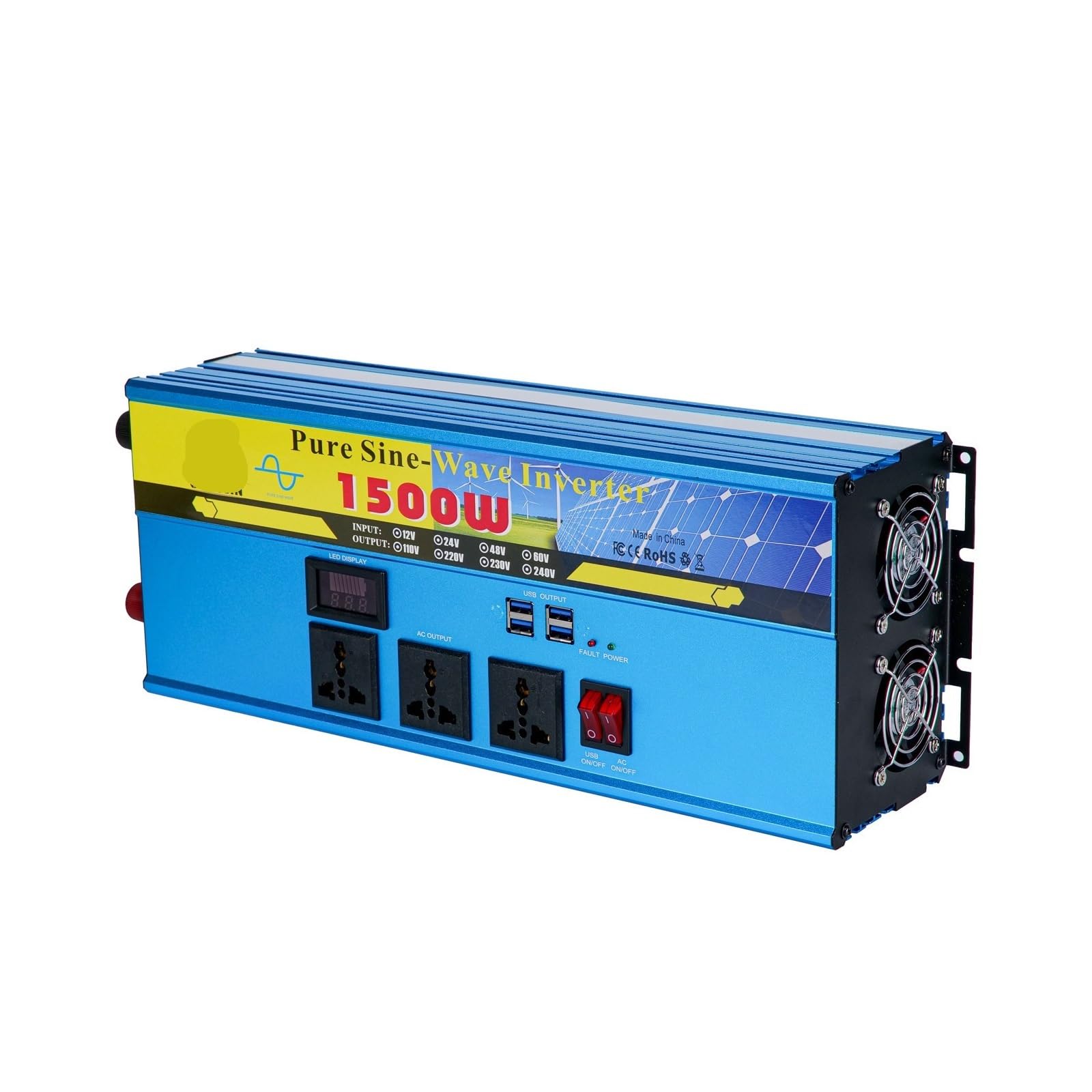 Onduleur pure sinus 1500W 48V 110V avec 4 ports USB et 3 prises AC