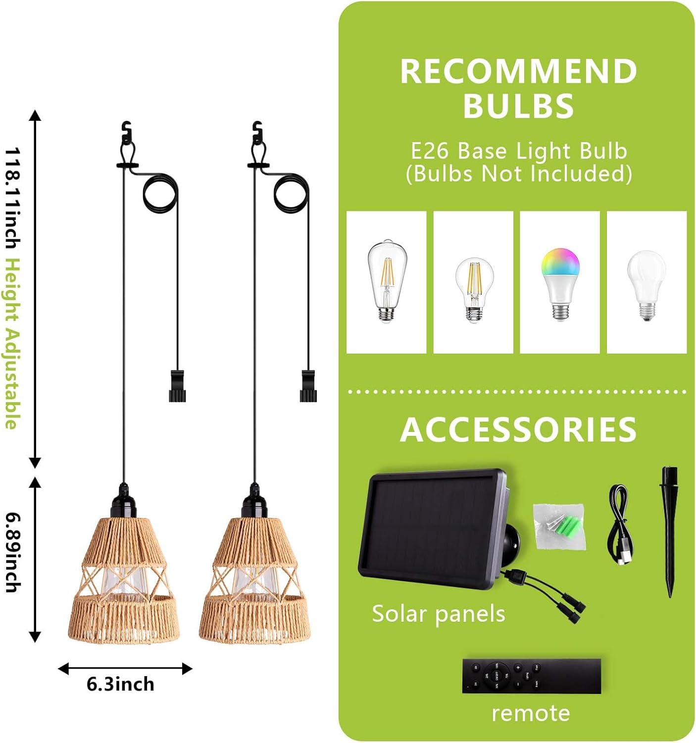 Solar Chandelier Outdoor, Solar Pendant Light with Remote Control, Waterproof IP65 Dimmable Hanging Lights for Patio, Porch, Garden, Gazebo, Balcony