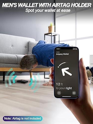 Miniatura 5 de Jowlroel Billetera para hombre con soporte AirTag Cartera plegable de piel auténtica para hombre para AirTag RFID bloqueo cartera con 2 ventanas de