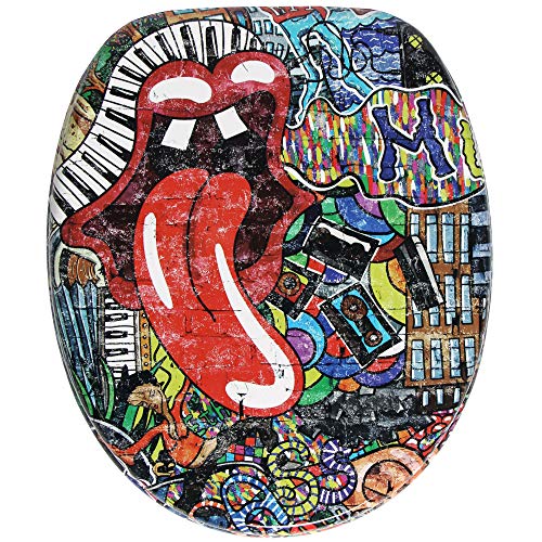 Sanilo Abattant WC, Grande sélection de lunettes de toilette, Finition de haute qualité, Charnières robustes, Fixation facile (Graffiti)