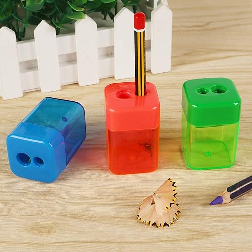 Miniatura 4 de Eagle Sacapuntas manual, 2 agujeros, para lápices de colores estándar y jumbo, 2.17 x 1.49 pulgadas, perfecto para niños, paquete de 2 (rojo)