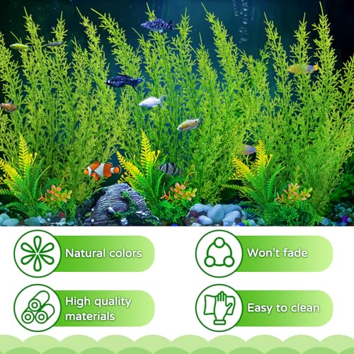 QUOZUO Aquarienpflanzen Groß, 3 Stück 32cm Grüne Aquarium Dekoration, Kunststoffpflanzen für Aquarium