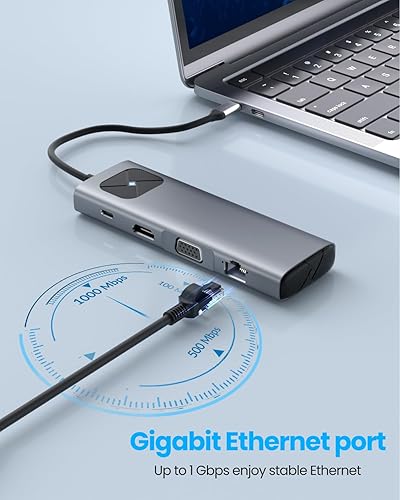 Miniatura 7 de GiGimundo Hub USB C para portátil - Carga PD100W, Ethernet RJ45, USB3.0, HDMI 4K, VGA, SD TF, conector de audio de 0.138 in - Adaptador multipuerto