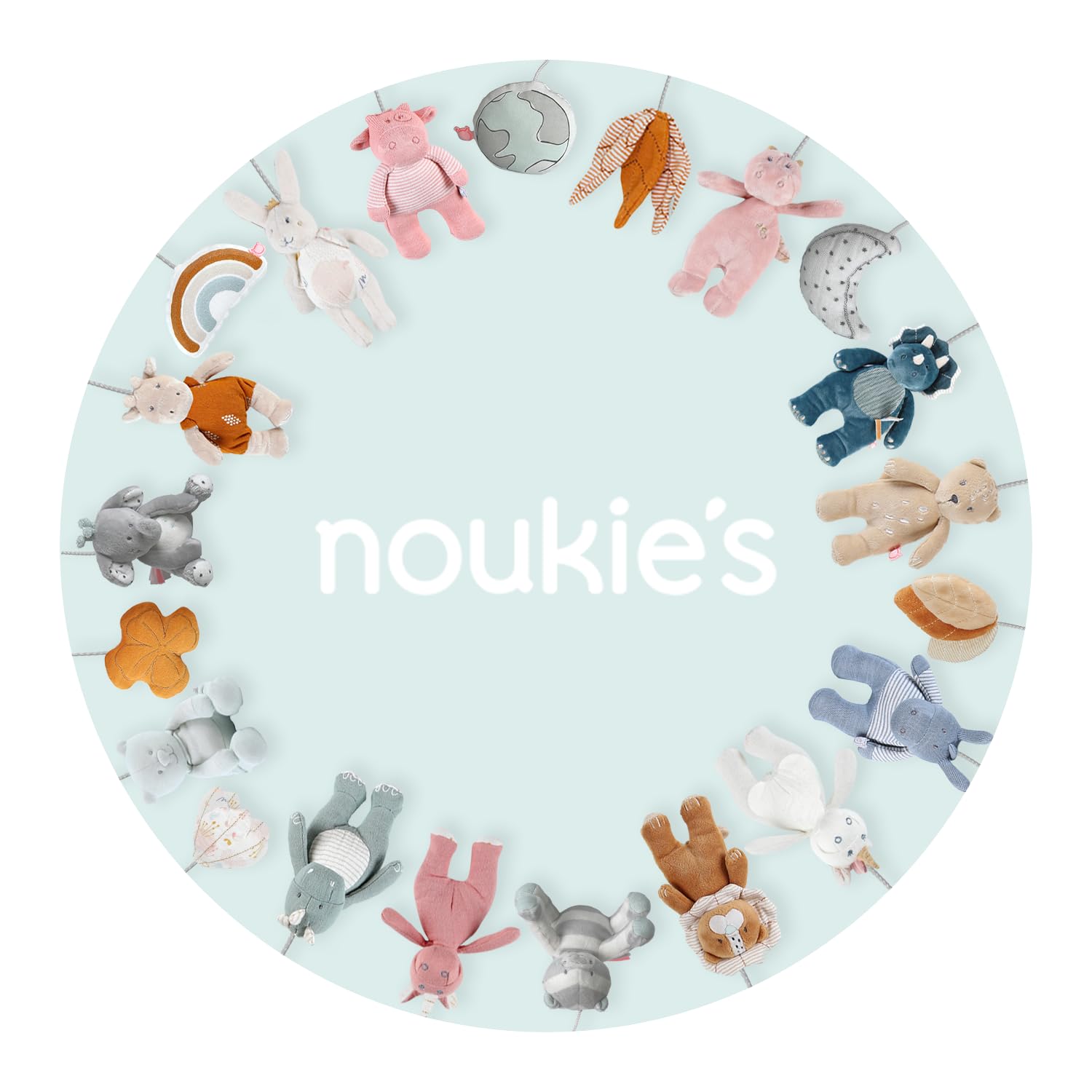 NOUKIE'S Musikalisches Mobile - Tiga, Stegi & Ops die Dinosaurier - Brahms Melodie - Kompatibel mit Wiege, Gitterbett und Laufstall - Ideal ab der Geburt zur Beruhigung des Babys