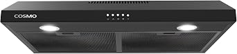 30 in. Delta Coll Ducted Under Cabinet Range Hood, Reusable Filters, Black | Cosmo COS-5U30-BK Reusable Filters, LED Lighting, Push Button Controls, 3 Fan Speeds, Slim Profile, Top or Rear Venting