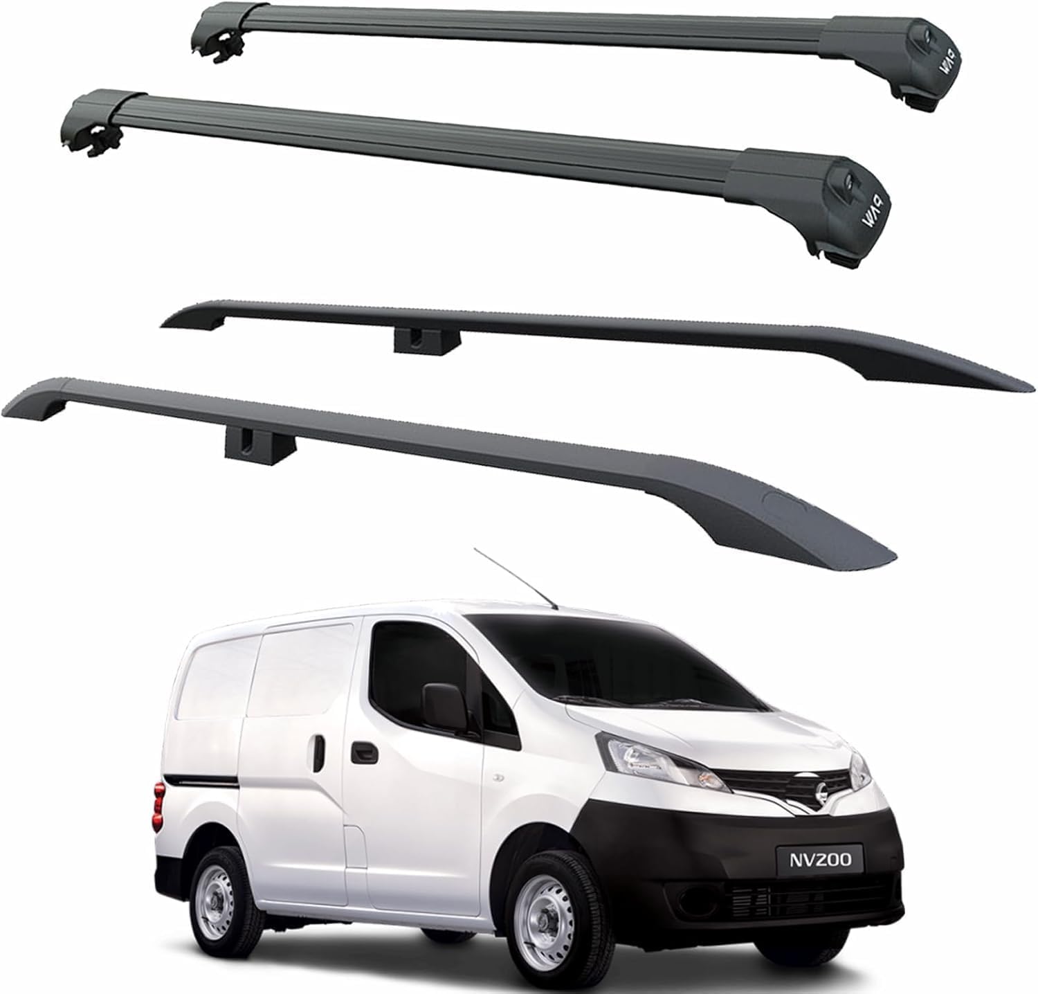 Aluminum Rack System Fits Nissan NV200 Roof Rails + Cross Bars 2 Rack 2013++ (Black)