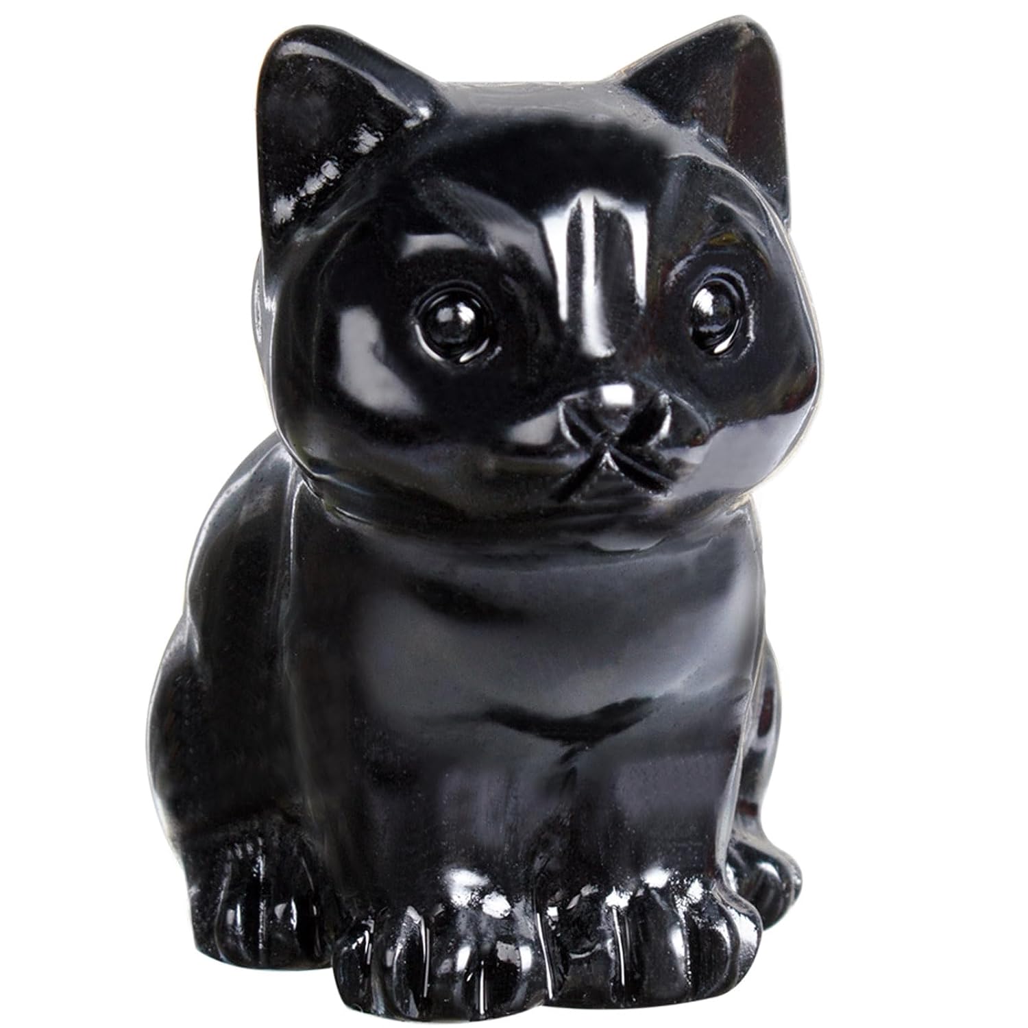 Crystal Black Cat Figurines Decor, Obsidian Lucky Cat Statue Gift | 1.6 Inch Hand Carved Natural Crystal Kitten Gift for Cat Lovers Women, Healing Stone Animal Figurine Home...