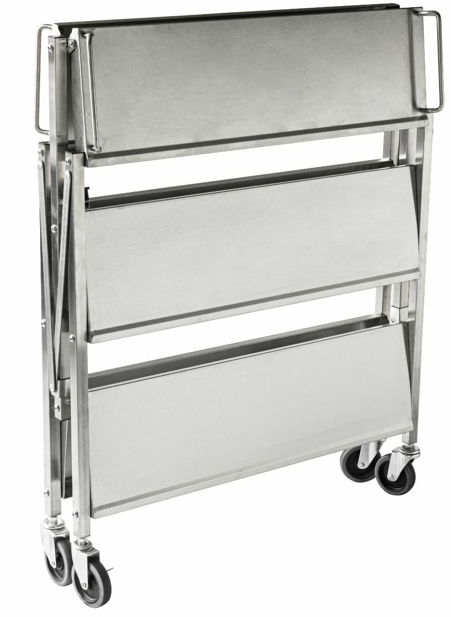 METRO PROFESSIONAL Regalwagen GFST1003, Edelstahl, 50.1x88.5x96 cm, 3 Etagen, 180 kg, Klappbar, mit Bremsen, 180 kg Tragkraft, Silber