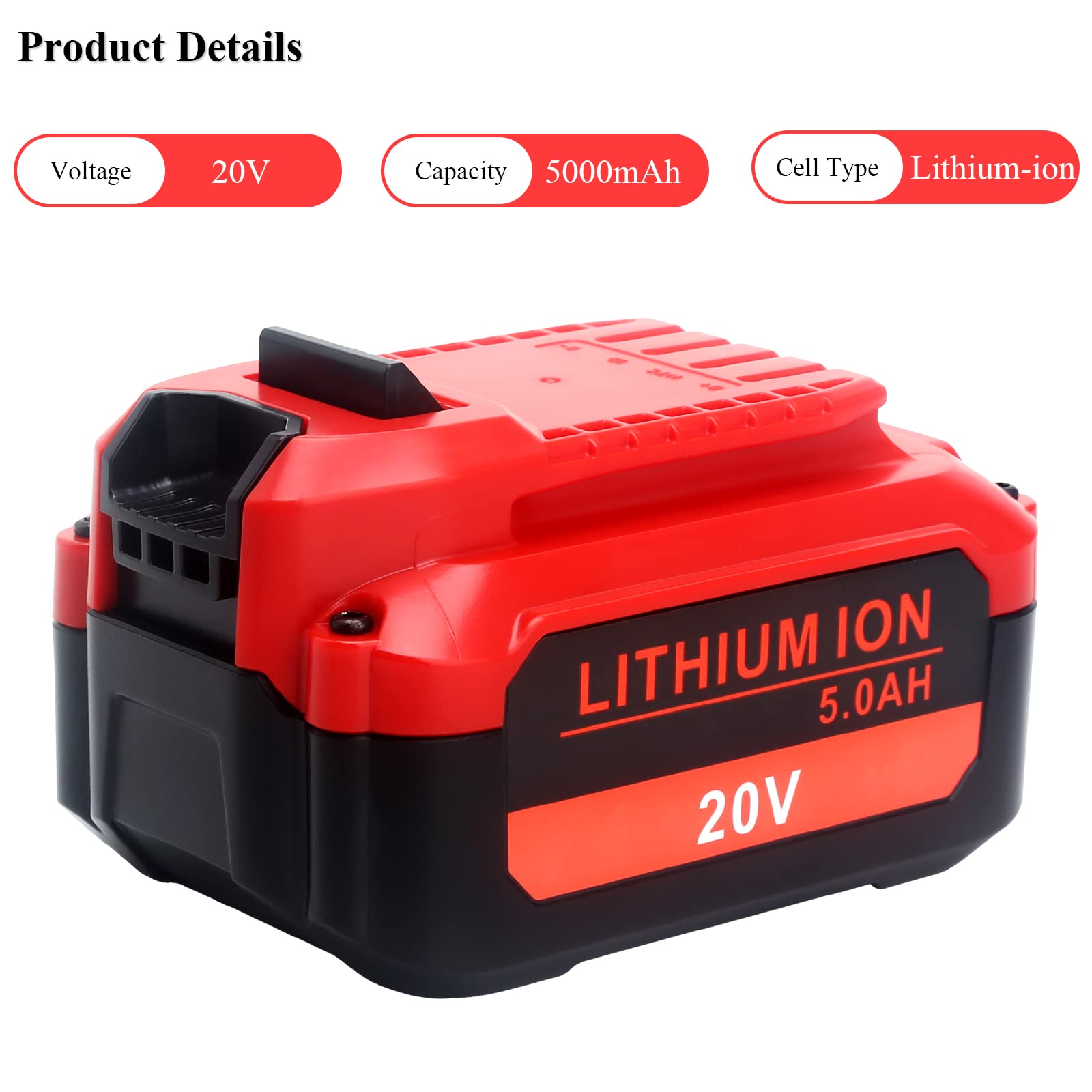 Yongcell 5.0Ah 20V Battery Replacement for Craftsman V20 Max Lithium Ion Battery CMCB202 CMCB201 CMCB205 CMCB204 CMCB206 Compatible with Craftsman V20 20V Cordless Power Tools (Only for V20 Series)
