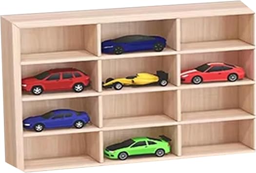 Model Car Showcase - Warehouse Cabinet for Car Models | Miniature Wood Collective Car Storage Shelf | Wall Surrounded Storage Shelf Collector Figure for Bedroom Office and Commercial-12 Grids