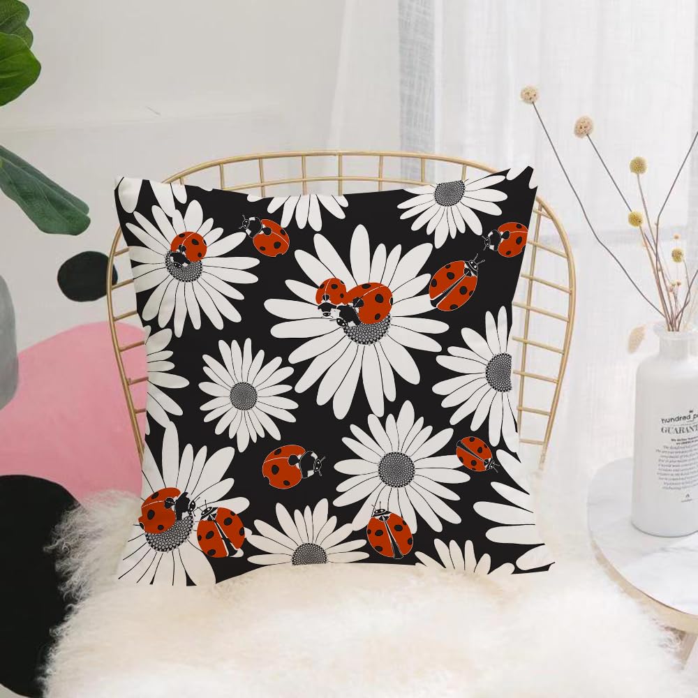 Hyosxw Seamless Pattern With The Flowers Of Chamomi - A9 Cushion Cover,Throw Pillow Case Home Decorative For Living Room Bedroom Sofa Chair 18X18 Inch,Seamless Pattern With The Flowers Of Chamomile And Ladybugs.,Pillowcase 45X45cm