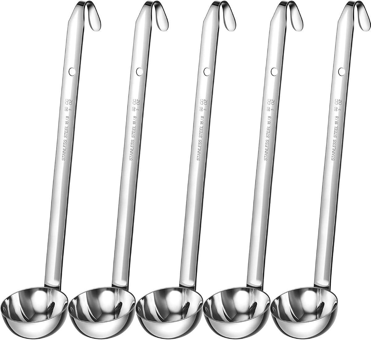 5 Pcs Soup Ladles Stainless Steel Serving Ladles with Long Handle for Serving, Cooking, Stirring, Portioning Kitchen Restaurant Accessories(3 oz)