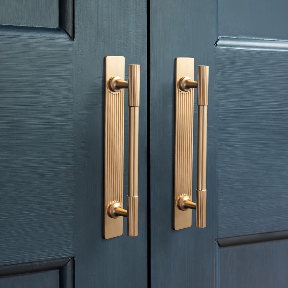 Goo-Ki Champagne Bronze Zinc Alloy Cabinet Handle with Backplate - 5''(128mm) Hole Center Cabinet Pull Hardware for Bedroom, Kitchen, 2 Pack（9596-G）