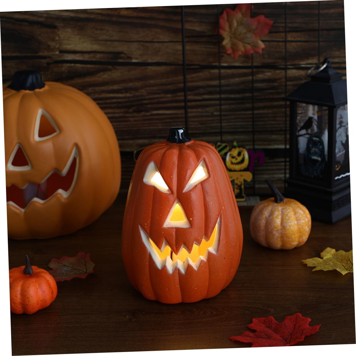Garneck 2Pcs Halloween Pumpkin Lamp LED Decorative Fall Table Light for Indoor Outdoor Use Jack Lanterns and Festive Home Decor