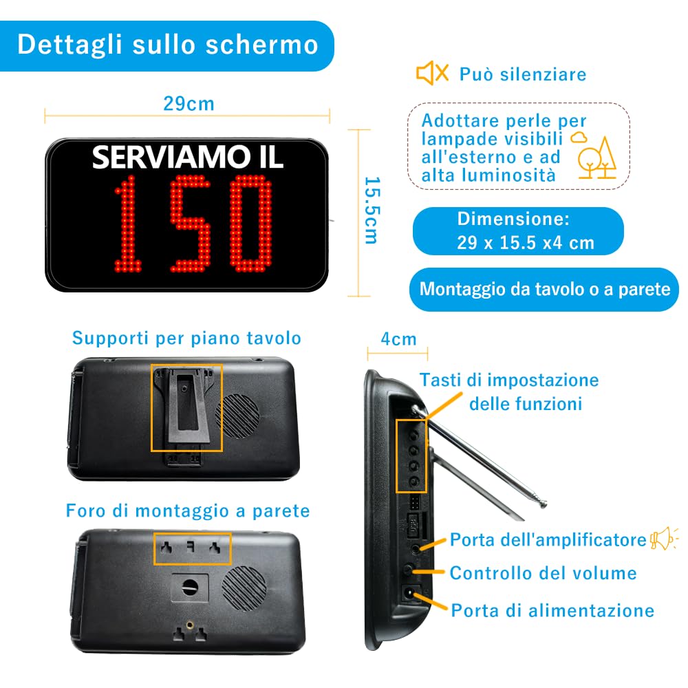 Eliminacode Digitale (Chiamata in Italiano) | Eliminacode Display (3 Cifre)+ Chiocciola Eliminacode+ Rotolo Numeri Coda +2 Pulsante di chiamata (3 Tasti)+Telecomando