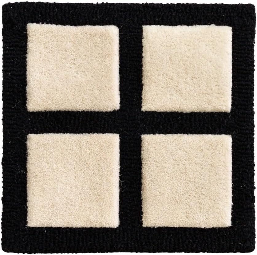 Handmade Wool Area Rug 1 x 1 Ft | Modern Square Grid Design | Handwoven Wool Decorative Accent Mat | Small Square Rug for Home & Office Décor