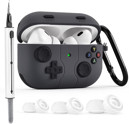 KOREDA Funda compatible con AirPods Pro de 2 generación1 generación con kit de limpieza y orejeras de repuesto (SML), funda clásica de diseño de