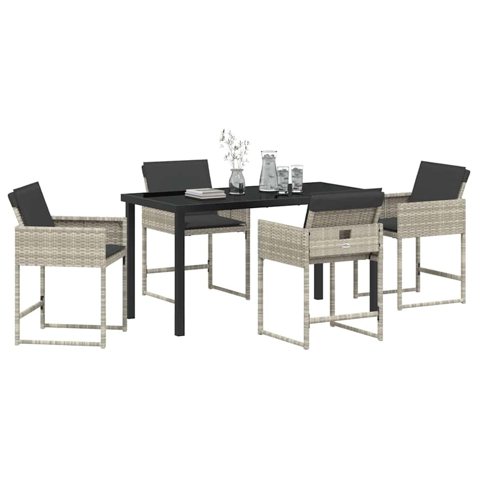 Tidyard Set da Pranzo per Giardino 5 PCS, Elegante in Polyrattan Grigio Chiaro con Vetro per Cene all'Aperto