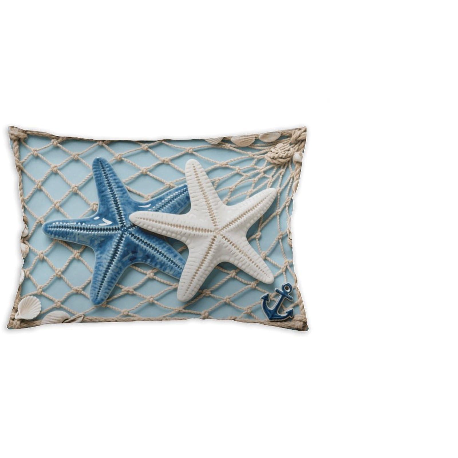 FodPand Decorative Throw Pillow Covers 12x20 Short Plush Sea Theme Starfish Body Pillowcase Cushion Cases with Invisible Zipper Rectangle Lumbar Pillow Shells for Sofa Couch Chair Bed Home Decor