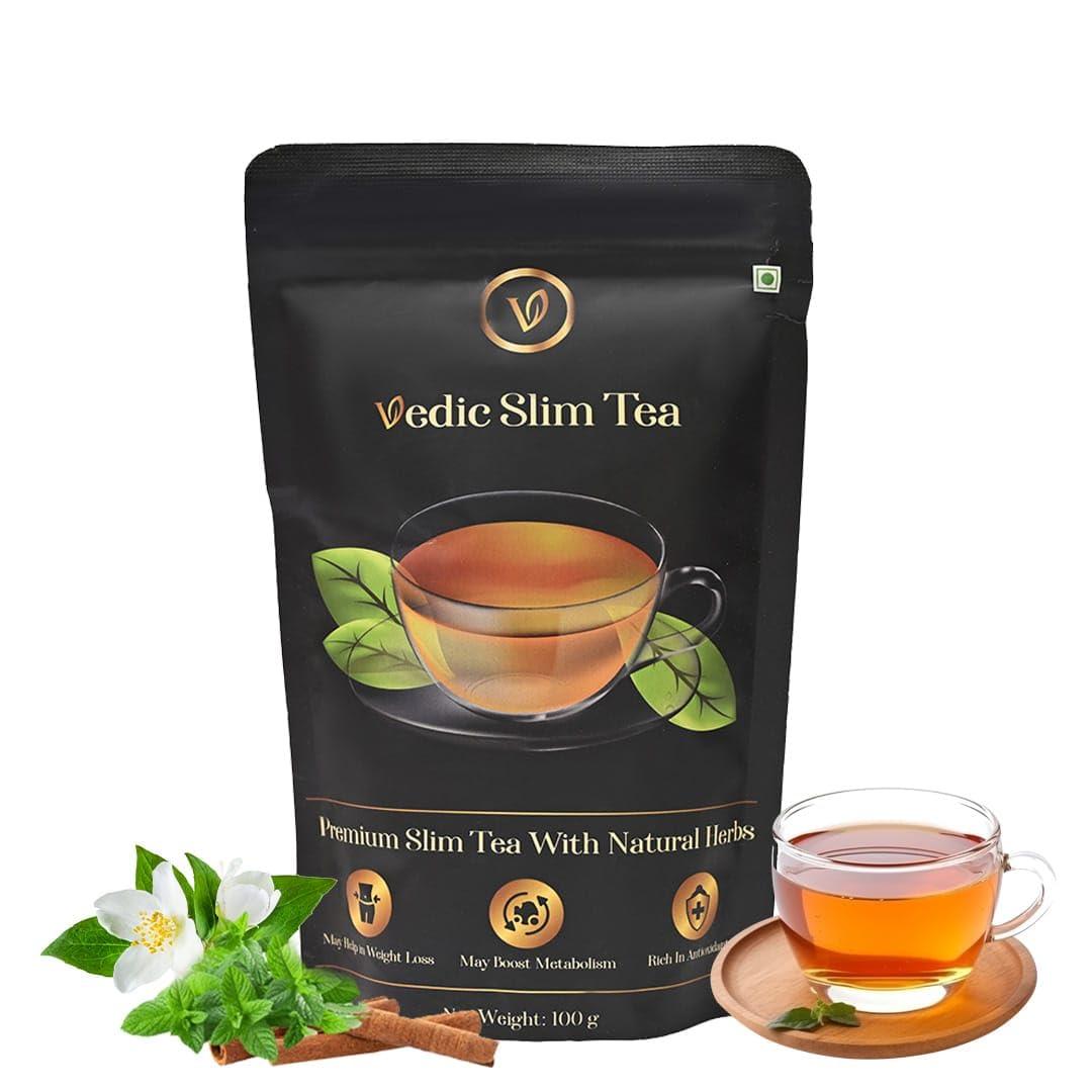 Baton Vedic Slim Tea | Herbal Detox Tea with Oolong, Ayurvedic Herbs & Spices | Reduces Bloating, Supports Digestion & Wellness | Loose Leaf | 1-Months Pack | 100g