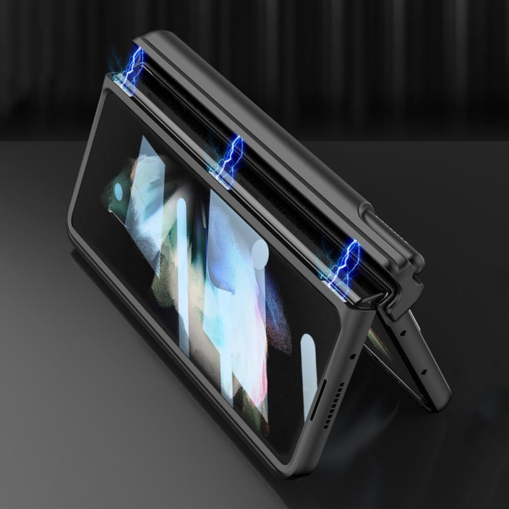 Custodia con cerniera magnetica per cinturino da polso per Samsung Galaxy Z Fold 3 Cover con schermo in vetro Slot per penna rigida per Galaxy Z Fold5 4 3 5G Custodia, colore 7, per SM Z Fold 5 5G