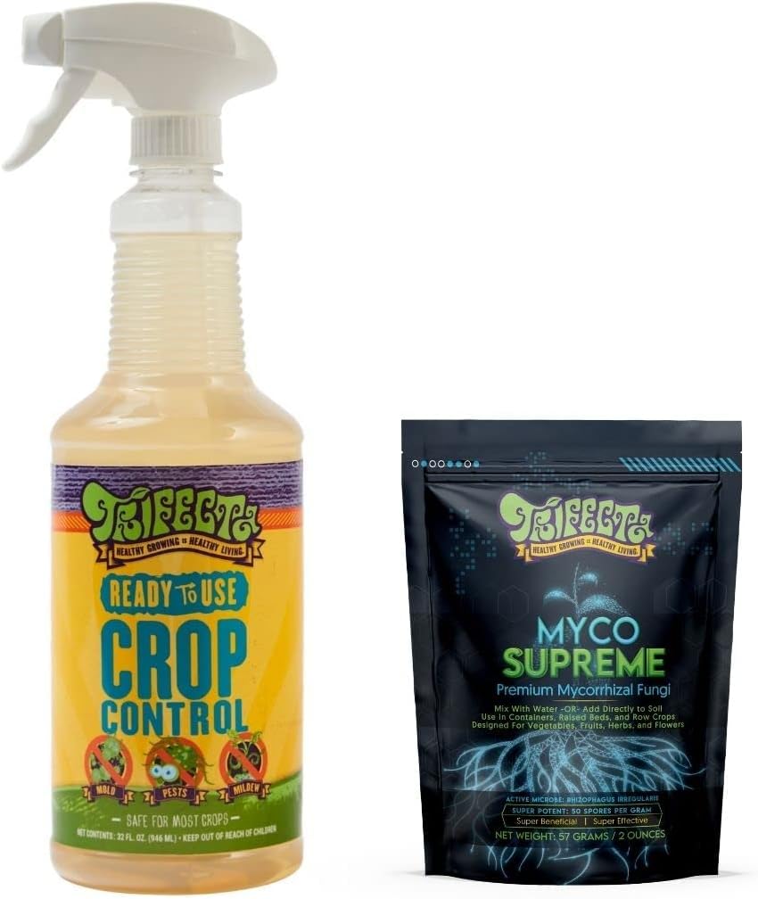 Trifecta Natural Grower Discounted Bundle Pack: Crop Control and Myco Supreme Root Enhancer - Help Defeat Mildew, Mold, Mites and Boost Your Roots to Increase Nutrient Uptake (32 oz and 2 oz)