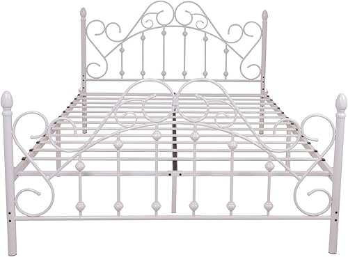 Miniatura 6 de NACHTIMOOR - Base de cama metálica tamaño Queen con cabecera y estribo, estilo vintage victoriano, no necesita somier, con almacenamiento debajo