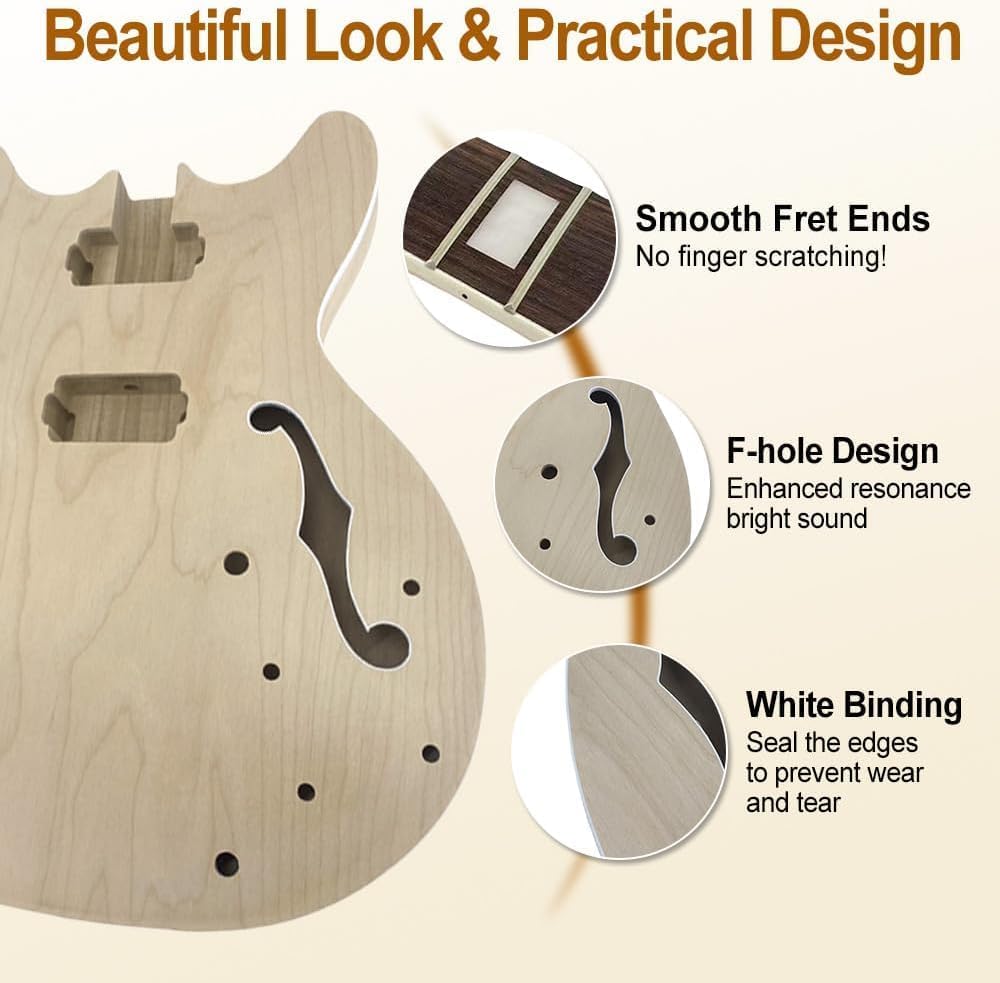 Unfinished Electric Guitar Kit, Maple Neck & Body, Rosewood Fretboard, 24.75" Scale（No bridge hole） image 2