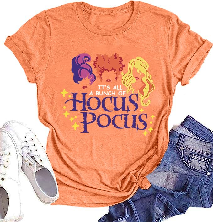 PECHARHalloween Shirts for Women Hocus Pocus Graphic T-Shirts Sanderson Sisters Witchy Blouse Tops