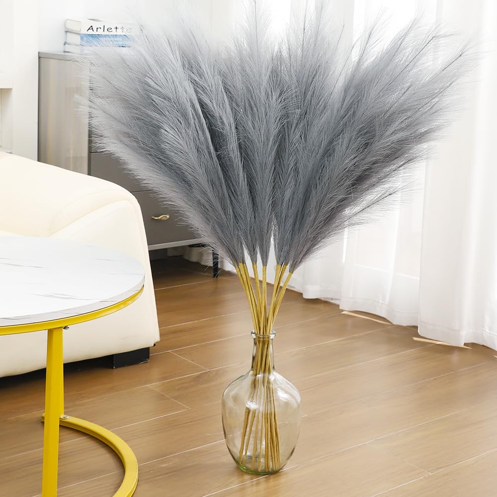43" Grey Pampas Grass Decor - 8 PCS Faux Pampas Grass Tall Pompas Floral Arrangement and Vase Filler for Wedding, Boho Home, Baby Shower, Mother's Day