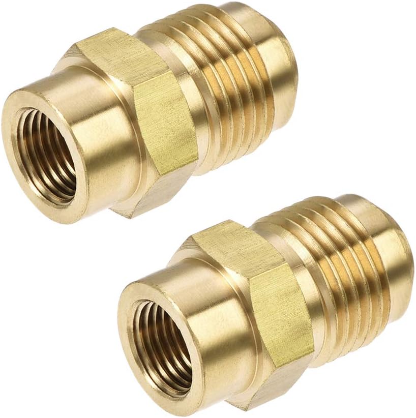 uxcell Brass Pipe fitting, 1/2"-20UNF Flare Male to 1/4NPT Female Thread, Tubing Adapter Hose Connector, for Air Conditioner Refrigeration, 4Pcs