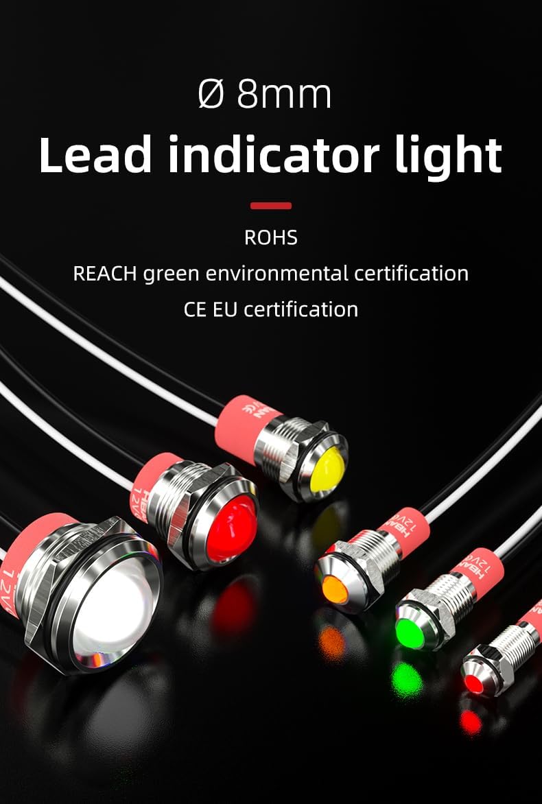 5PCS Metal Light 8mm Three-Color RGB- 24V IP67 Waterproof Power Indicator Warning Light LED Indicator Signal Lamp (Stainless Steel Vacuum Coated Black)