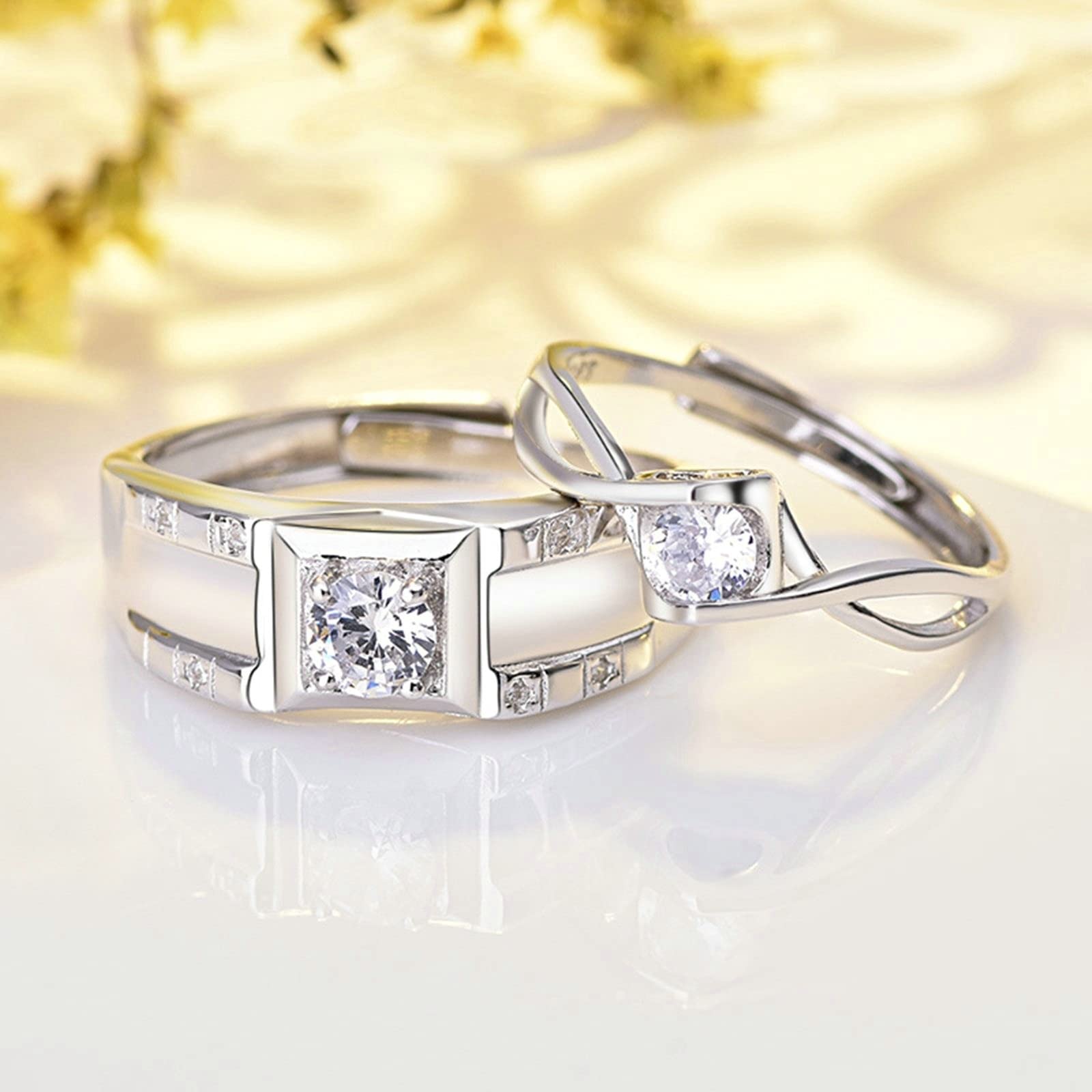 Anillos de compromiso para parejas, anillos de plata de ley 925 para adolescentes con banda ajustable de plata infinita para parejas, Adjustable, Cristal, Zirconia cúbica