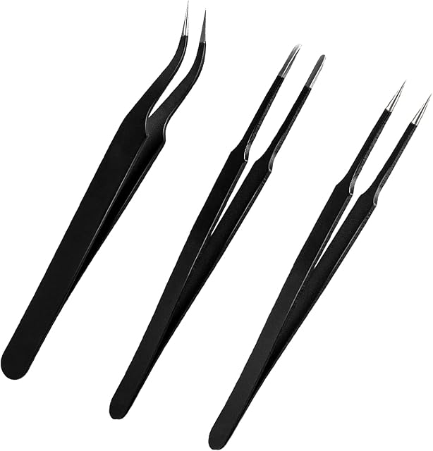 XINDA 3pcs Anti-Static Precision Tweezers Set Modelling Tweezers for Crafting Include Needle Nose Thin Curved Tweezers for Electronic Repair, Handicraft, Laboratory, Jewelry Manufacturing etc