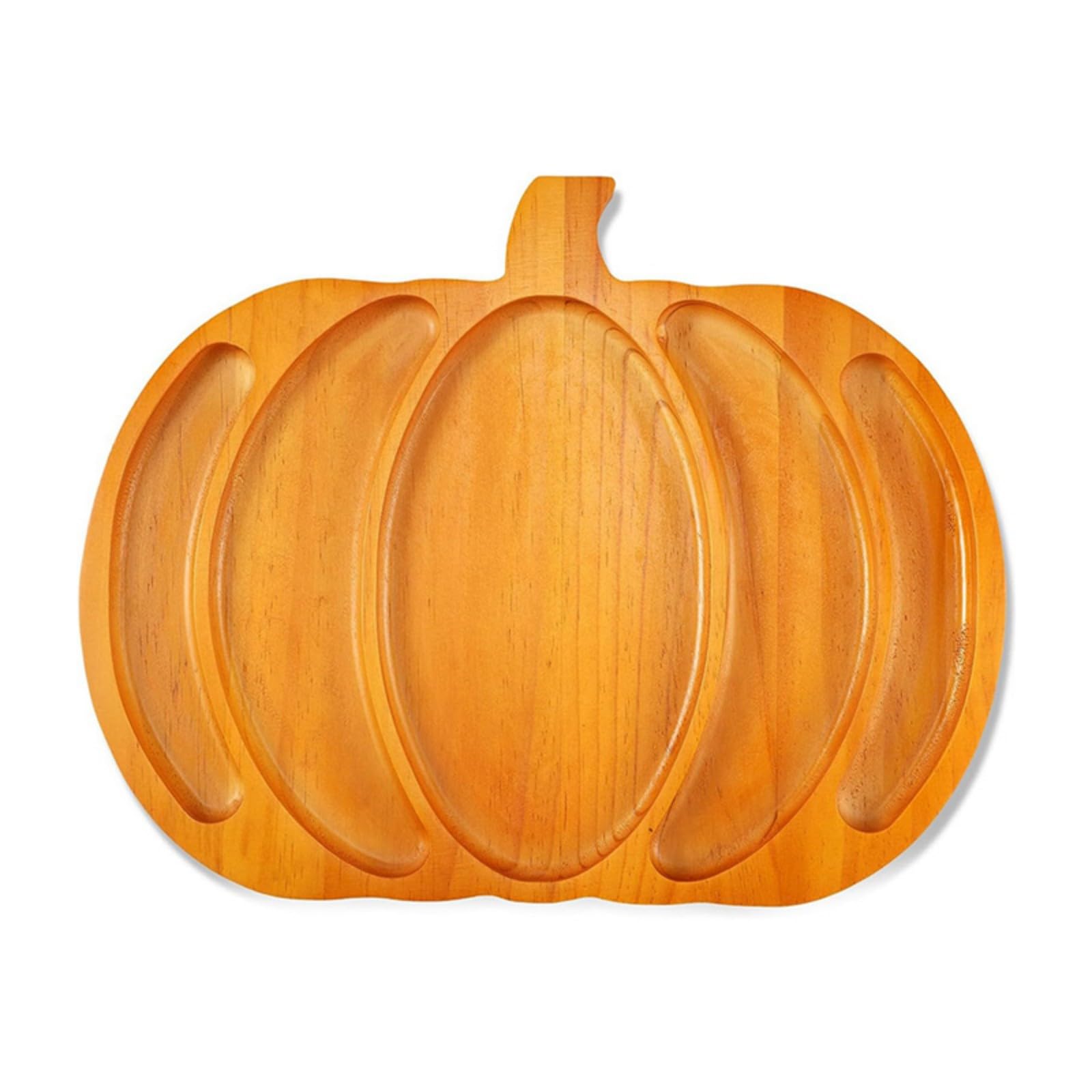 Jazuaiao Wooden Pumpkin Shape Serving Tray Halloween Party Essential Sturdy Food Safe Snacks Organizers 2 Size Option Wooden Food Display Tray Halloween