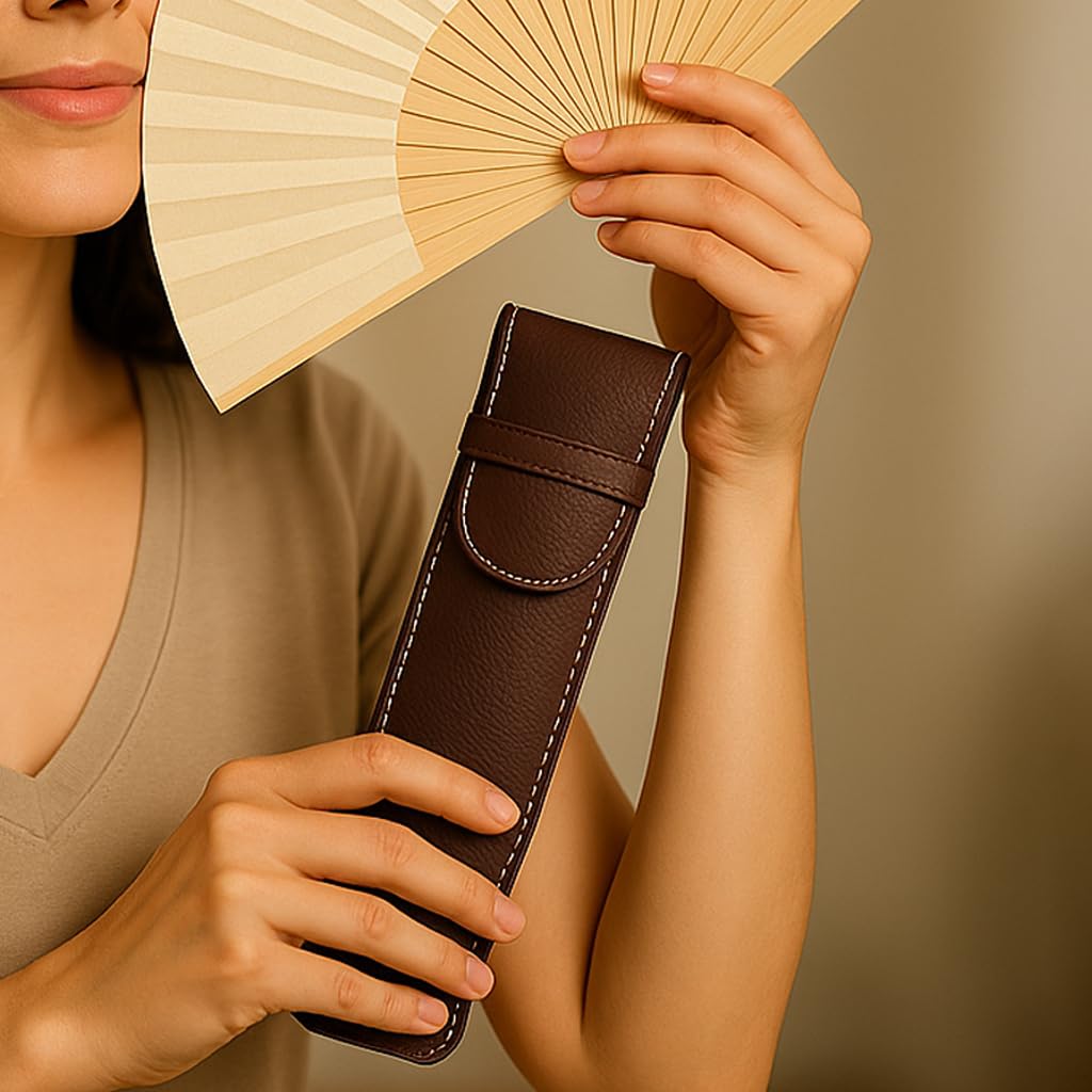 Space Home - Fan Holder with Flap - Leather Fan Case - Fan Protector Case - Protective Bag - Leather Case for Small Objects (Cherry) - Image 3