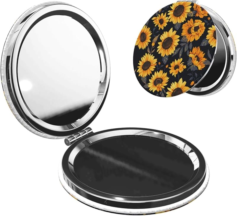 Espelho compacto redondo keluki Sunflower Style6 com aumento de 2x, dupla face e capa de PU, 6,6 cm