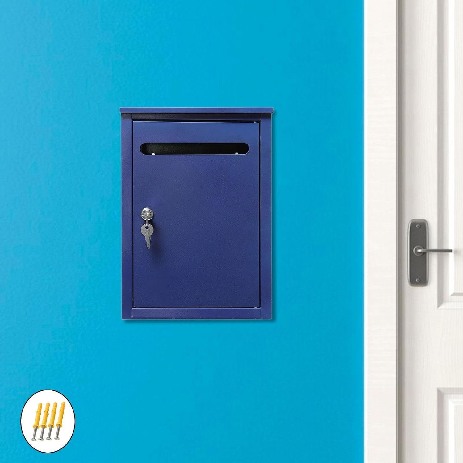 Generic Large Drop Box Mailbox Office Building Apartment Building Complaint Box Metal Postbox Wall Mounted Mailbox with Key Lock, blue