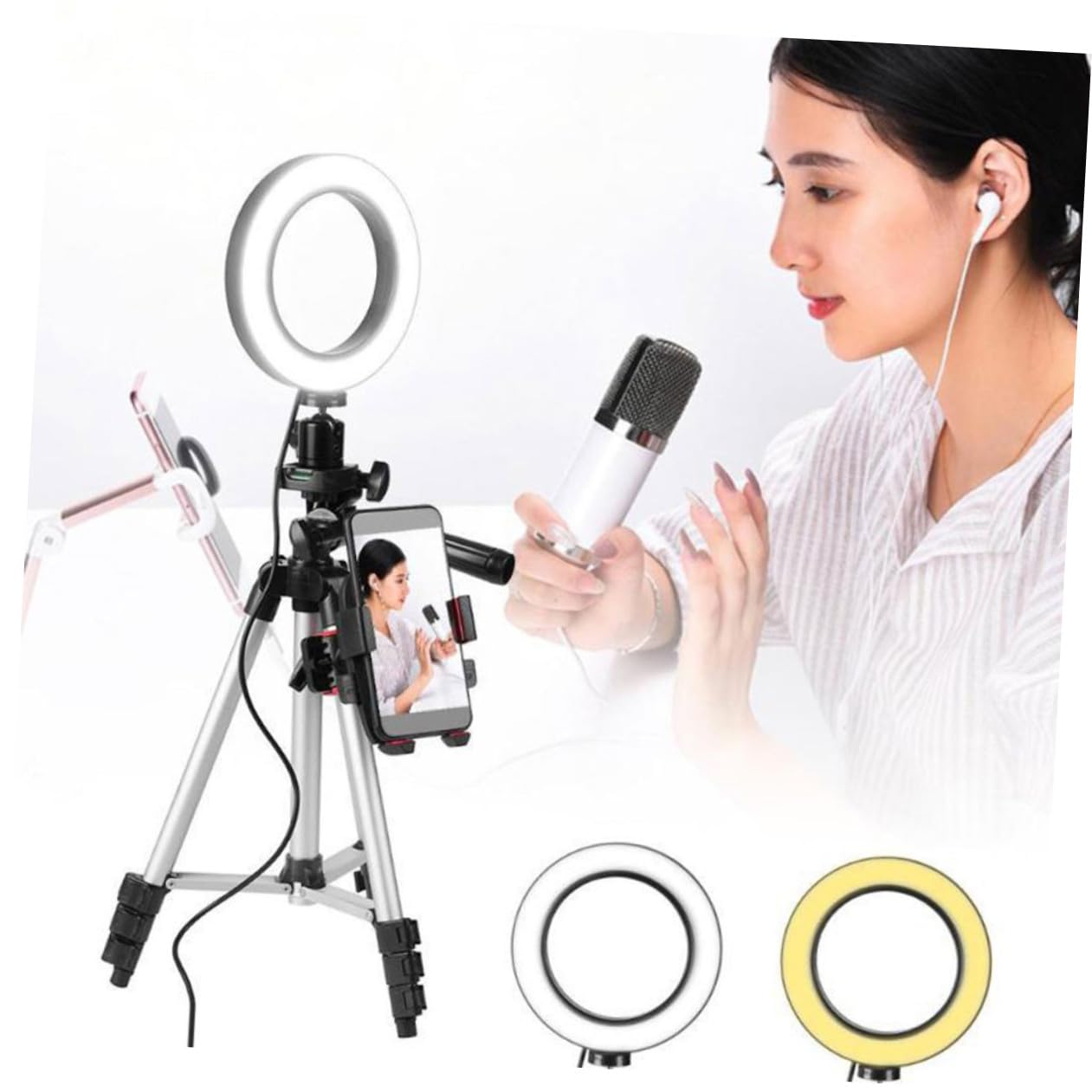 Ringlicht Für Handy Mit Stativ Dimmbares Led-kameralicht Kompatibel Mit Handys Für Make-up Und Live-Streaming Aluminiumlegierung USB-Betrieb