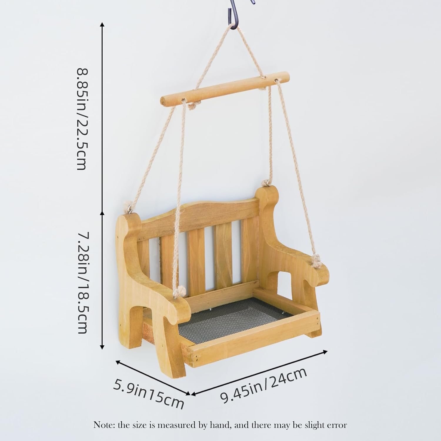 Notakia Set of 2 Swing Wild Bird Feeder Stand for Outside, Metal Mesh Bottom, Wood Bench Shaped Bird Feeders for Outside Hanging, Swing Chair Bird Feeder for Garden Yard Patio，Porch Decoration