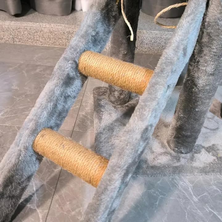 Deluxe Multi-Level Cat Tree Tower, Gray Plush, with Sisal Scratching Posts, Condo House, Perches, Hanging Toys for Indoor Cats