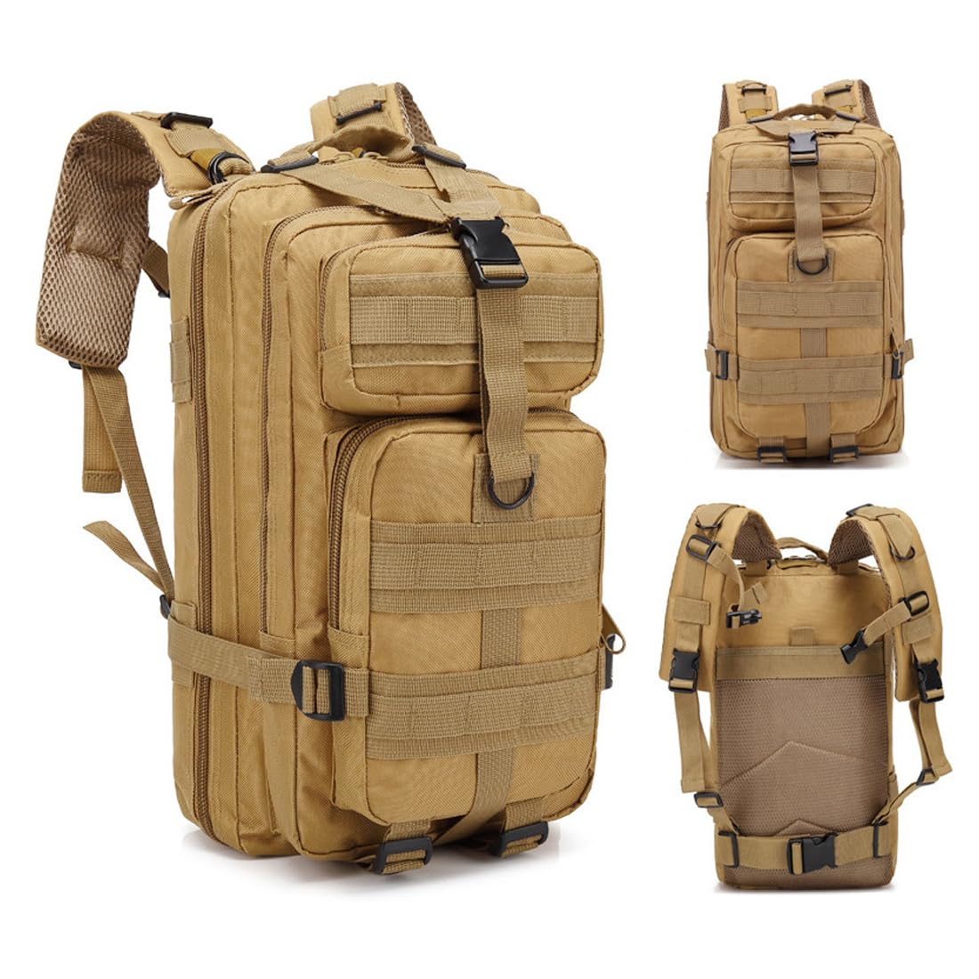Zucng Tactical Backpack for Men, Army Backpack Molle Bag Rucksack, 3 Day Assault Pack Bag, Large Camping Hiking Rucksack Daypack for Outdoor Traveling, Khaki
