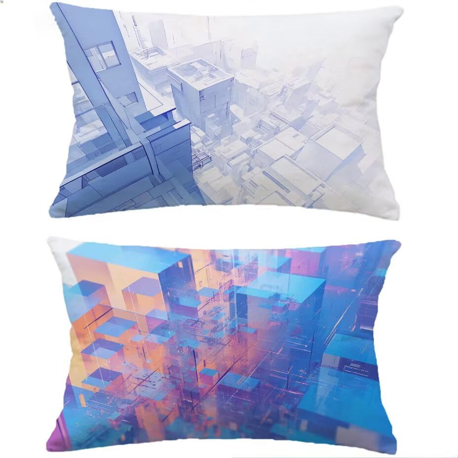 Housse de coussin extérieur 40x60 cm lot de 2 imperméable bleu aspect lin
