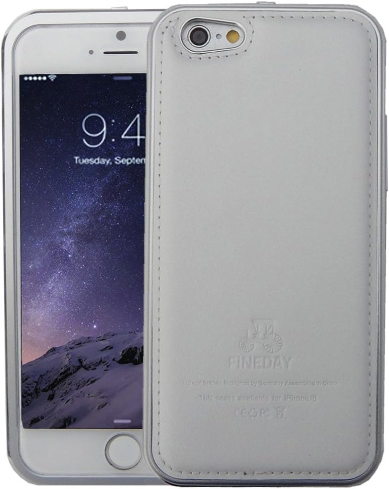 Iphone 6(4.7) Aluminum Arc Frame with Genuine Leather Back Cover Case for New Iphone 6 4.7 Inches (Silver white)