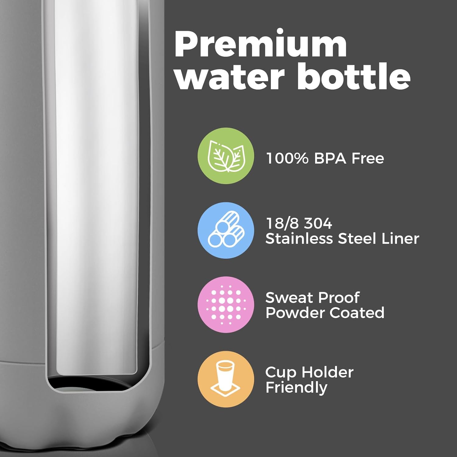 Volhoply 25oz Insulated Water Bottle 1/2/4 Pack, Double Wall Stainless Steel Vacuum Bottles, Keeps Cold & Hot, BPA Free Leak Proof Bottles (Gray,1 Pack) - Image 4