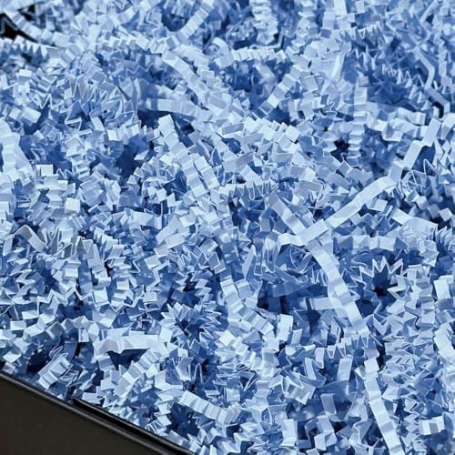 PLINJOY 4 OZ Light Blue Crinkle Cut Paper Shred Filler for Gift Basket Shredded Confetti Paper Box Stuffing Easter Basket Grass Gift Boxes Filler